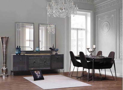 Luxus Esszimmer Set Esstisch+6x Stühle+Anrichte mit 2x Spiegel 10 tlg